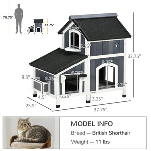 English Elm PawHut Weatherproof Outdoor Cat House with Raised Floor, Garden Planter & Multiple Entrances for Comfort and Play Gray W2225P217560