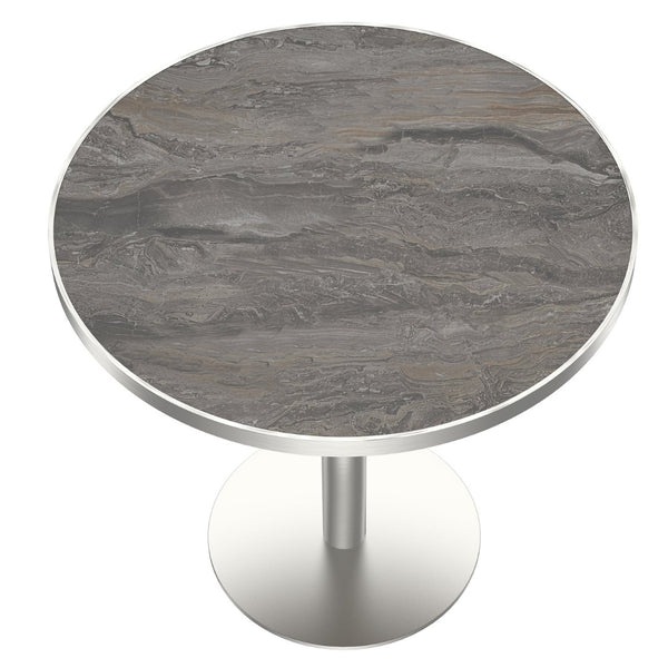 English Elm Round Tulip Bistro Table Faux Marble Top Gold Pedestal Base for Small Dining Spaces W3316P421500