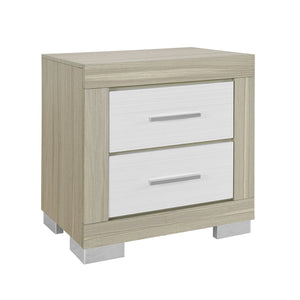 English Elm ELSA Two-Tone Natural and White Nightstand with Solid Wood Frame, Bar Handles, Spacious Drawers B201P347837