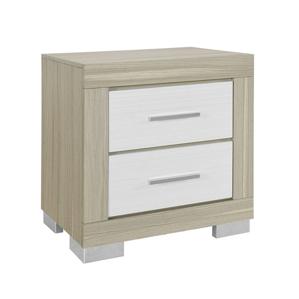 English Elm EMILIA Solid Wood & MDF 5-Piece Full Bedroom Set with LED Panel Headboard, Footboard Storage, Sleek Block Feet and Side Rail Drawers for Organized, Modern Comfort Natural+White 78.98 L x 18.35 W x 21.14 H B201S00376