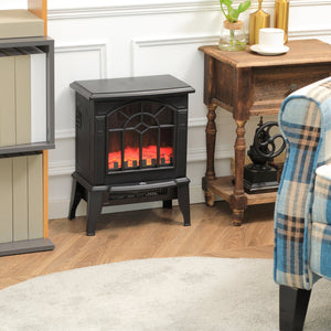 English Elm Homcom Electric Fireplace Stove - Compact 18" Heater With Realistic Flame, 2 Heat Settings & Safety Features W2225P249853