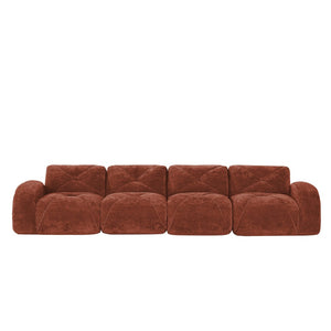 English Elm 140''soft Velvet Modular Cloud Sofa Tufted Plush Seating for Living Room or Home Theater Red+Brown W714S01609