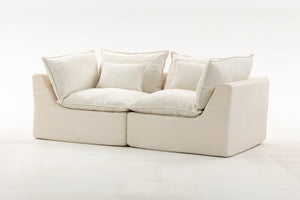 English Elm 74.8" Oversized Modular Cloud Sofa Deep Seat Cotton Linen Upholstered Living Room Couch Ancient White W2530P458026