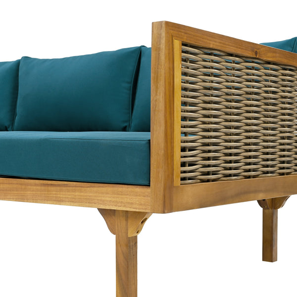 English Elm Christopher Knight Home® - Claremont 3-Seater Daybed With Rattan Arms - Stylish Acacia Wood Frame & Water-Resistant Cushions N770P205570T