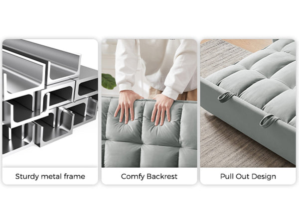 English Elm 55.1-inch Convertible Velvet Futon Sofa Bed with Storage and Adjustable Iron Frame W2564P445798