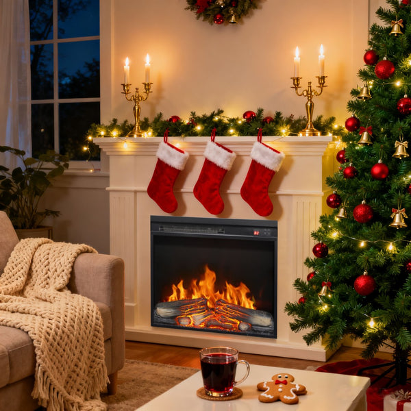 English Elm 23 Inch Electric Fireplace Insert with Led Log Set Infrared Remote and Timer Control W1769P383499