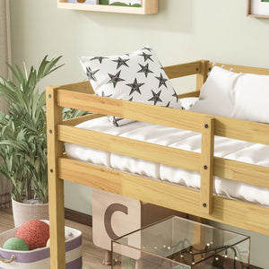 English Elm Solid Twin Loft Bed with Ladder and Reinforced Slats for Storage-Friendly, Space-Saving Bedrooms Natural W504P190954