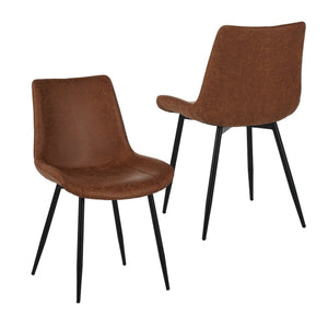 English Elm Modern Dining Chairs Set of 4 Brown PU Leather Upholstered Seats, Metal Legs, 300lb Capacity, Easy Clean W3851P368606