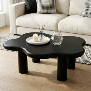 English Elm 40-inch Cloud Shaped Coffee Table Sculptural Mdf Top with Tapered Legs for Living Rooms Black W3935S00004