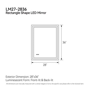 English Elm 28"*36"LED Modern Wall Mirror — Dual Front & Back Glow, Touch Fog-Free, Stepless Dim, CRI90+ Memory PMID T3177P320624