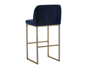 Sunpan Nevin Barstool - Modern Elegance with Comfort and Antique Brass Legs for Stylish Dining Spaces Sapphire Blue