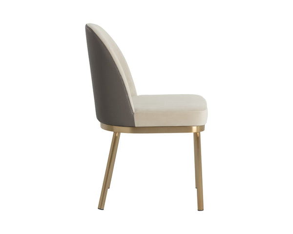 Sunpan LAVANIA Dining Chair - Chic Two-Tone Taupe Upholstery, Antique Brass Accents for Modern Elegance 112214
