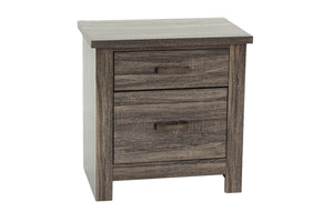 English Elm Natural Weathered Grey Nightstand with 2 Drawers, Mid-Century Tapered Legs, Black Groove Accents, 24"H HSESF00F5476