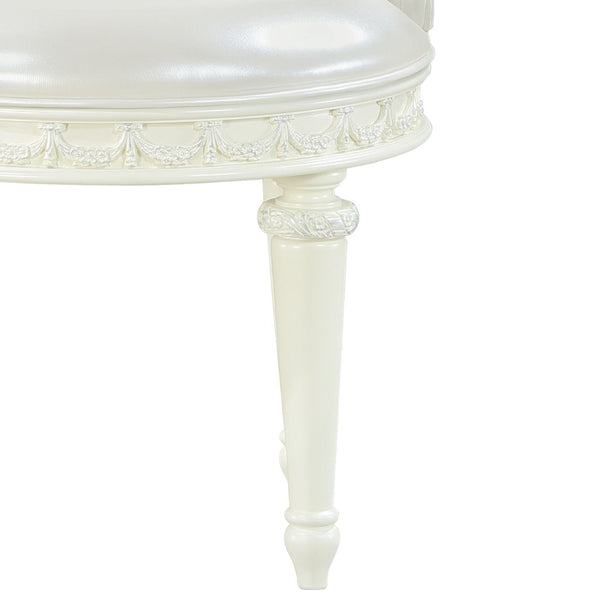 English Elm Ivory Tufted Swivel Vanity Seat Upholstered in Faux Leather with Turned Wood Legs B062P209153