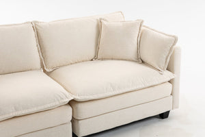 English Elm Modern Chenille Sectional Sofa with Chaise Lounge Solid Wood Frame Living Room Seating Antique White W2530P463105
