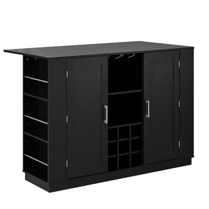 English Elm U_style Compact Kitchen Island with Drop Leaf Power Outlet Wine Rack Stemware Storage Black N711P437715B