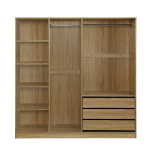 English Elm Doorless Open Wardrobe with 6 Compartments and 3 Drawers, Modern Space-Saving Storage for Bedroom Natural N820S00036D