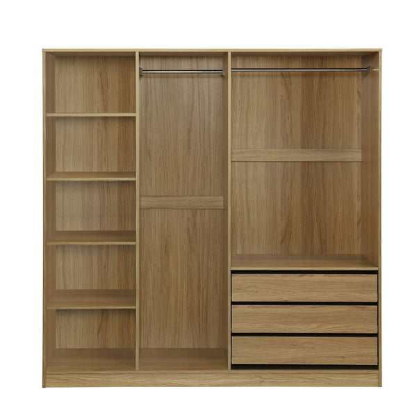 English Elm Doorless Open Wardrobe with 6 Compartments and 3 Drawers, Modern Space-Saving Storage for Bedroom Natural N820S00036D