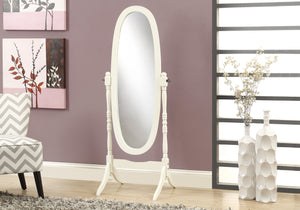 English Elm Mirror, Solid Wood 60" Oval Cheval Floor Mirror in Antique White with Swivel Tilt & Stable Crossbrace B2710P219189