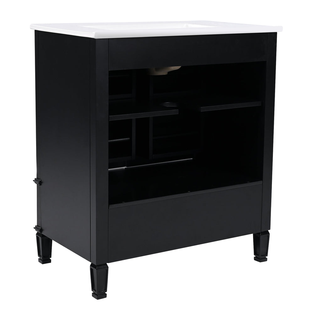 English Elm Christopher Knight Home® - 60" Bathroom Vanity Double Sink Freestanding Set with Ceramic Tops, Ample Adjustable Storage Black N759S313313B