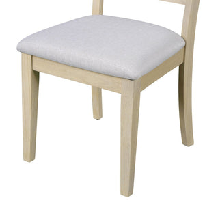 English Elm Farmhouse Ladder Back Dining Chairs Rubberwood Frame Upholstered Seat Set of 2 Natural+Beige N752P272063N