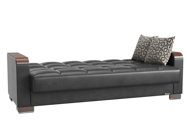 English Elm Primenest Zenaero Convertible Sofabed With Storage - Modern Black Pu Leather & Wood Trim Design B030P286541-GIGA