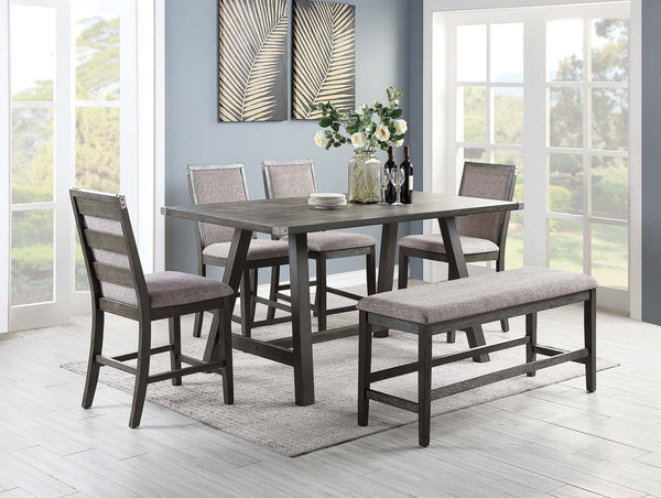 English Elm Mid-Century 72" Grey Counter Height Rectangle Dining Table Seats 6 Modern Wood Veneer Elegance B011P314245