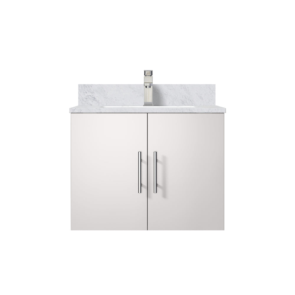 English Elm Glossy White Bath Vanity With Carrara Marble Countertop & Faucet Set - Modern, Compact Design For Elegance B2731P258568