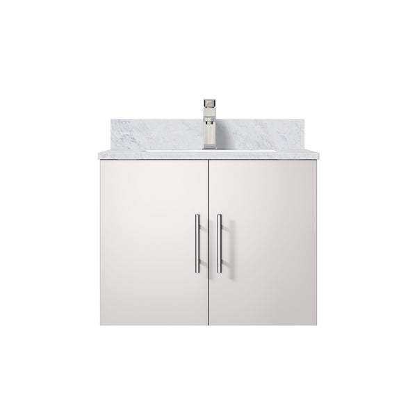 English Elm Glossy White Bath Vanity With Carrara Marble Countertop & Faucet Set - Modern, Compact Design For Elegance B2731P258568
