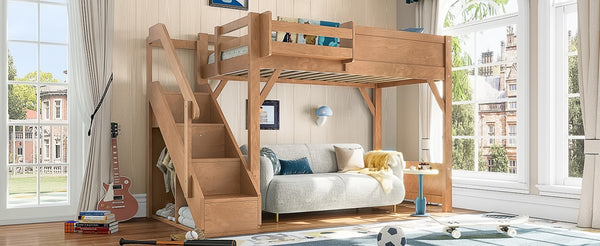English Elm Twin Low Loft Bed Solid Pine Frame Kids Study Desk Blackboard Storage White Antique Natural W1580S00553