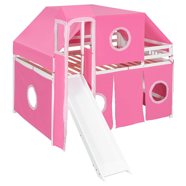English Elm Full Size Castle Loft Bed with Tent Canopy and Tower for Kids Playroom LT000569AAH-1