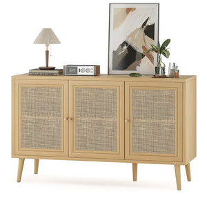 English Elm Sideboard Buffet Cabinet With 3 Rattan Doors - Modern Storage Solution For Entryway & Living Room P1 T3623P380291-GIGA