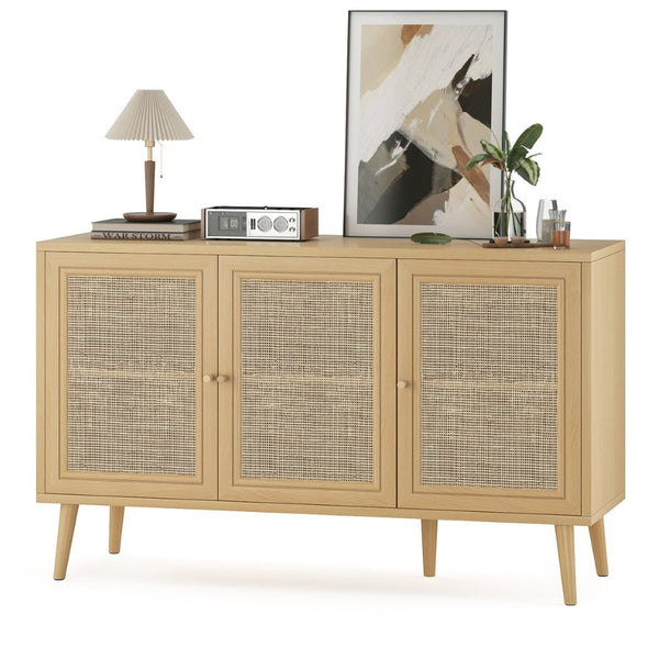 English Elm Sideboard Buffet Cabinet With 3 Rattan Doors - Modern Storage Solution For Entryway & Living Room P1 T3623P380291-GIGA