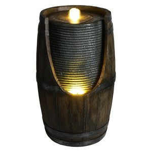 English Elm Outdoor Rustic Barrel Resin Fountain with Led Lights Farmhouse Waterfall Patio Decor Grayish Green W5397P453959