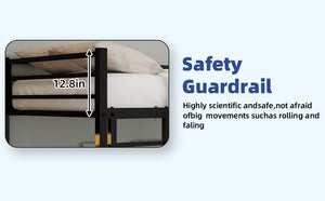 English Elm Metal Twin Over Twin Bunk Bed Heavy-Duty Sturdy Steel Frame with Noise-Reducing Slats & Guardrail Black W1935P235012