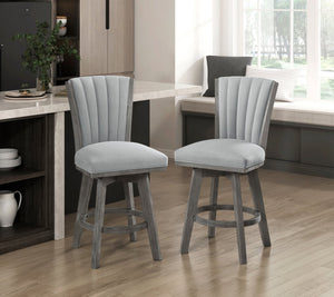 English Elm Gray Counter Height Swivel Chairs Set Of 2 - Soft Velvet Upholstered, Durable Wood Frame, Modern Style B011P220997