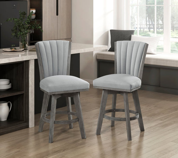 English Elm Gray Counter Height Swivel Chairs Set Of 2 - Soft Velvet Upholstered, Durable Wood Frame, Modern Style B011P220997