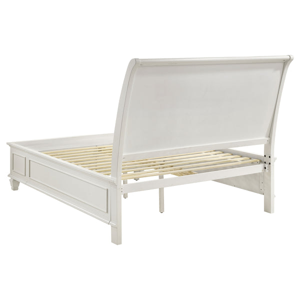 English Elm Fresnes Sleigh-Style Queen Bed with Built-In Underbed Storage Drawers and Traditional Wood Trim Finish Cream White B062S00930
