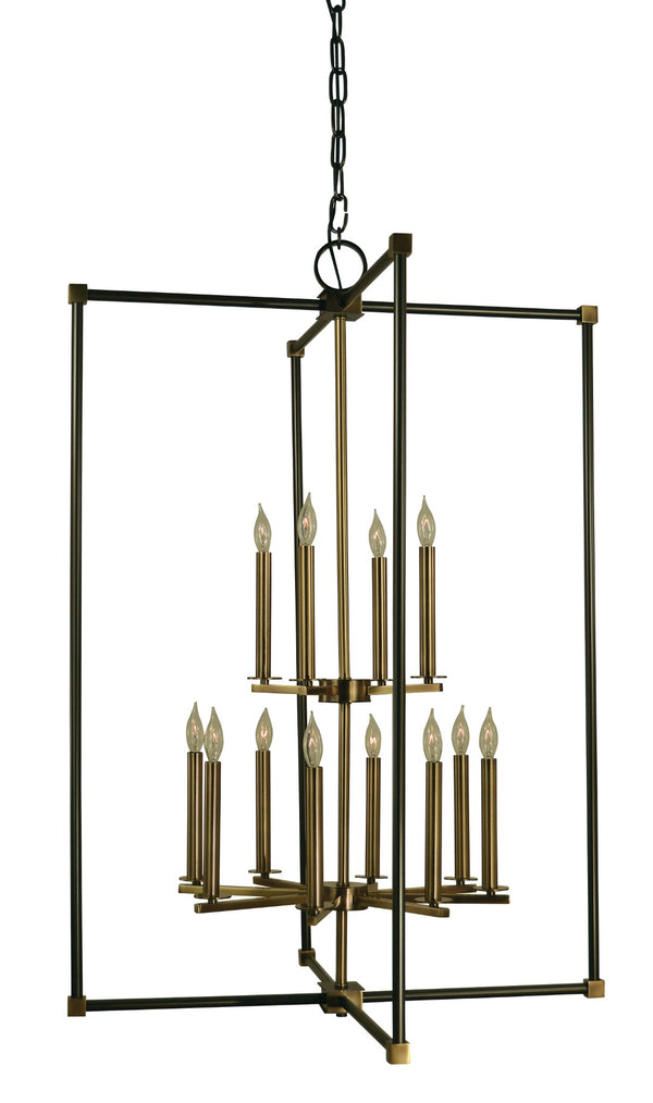 Framburg 12-light Modern Lexington Chandelier - Handcrafted Minimalist Design For Elegant Home Lighting Mahogany Bronze With Antique Brass Metal 4610 Mb/Ab