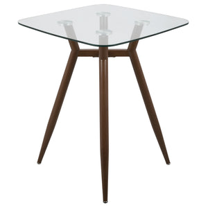 English Elm Clara Mid-Century Modern Square Counter Table With Clear Glass Top & Walnut Metal Legs For Dining B202P223304