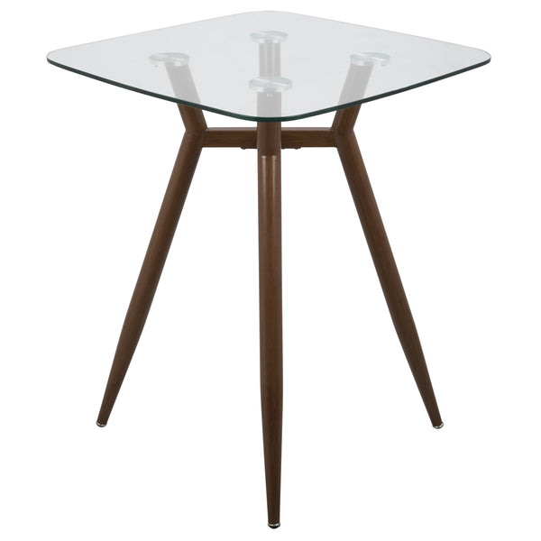 English Elm Clara Mid-Century Modern Square Counter Table With Clear Glass Top & Walnut Metal Legs For Dining B202P223304
