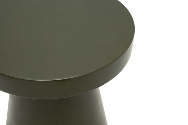 Tack Concrete Accent Table Olive Polished Sculptural Round Top for Indoor Outdoor