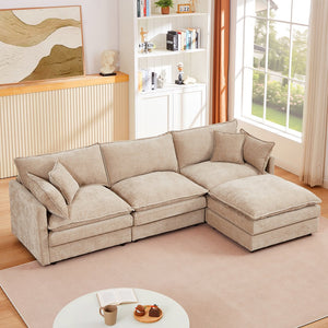 English Elm Modular Sectional Sofa - 105" L-Shaped Chenille Couch With Movable Ottoman For Ultimate Comfort W1359S00008