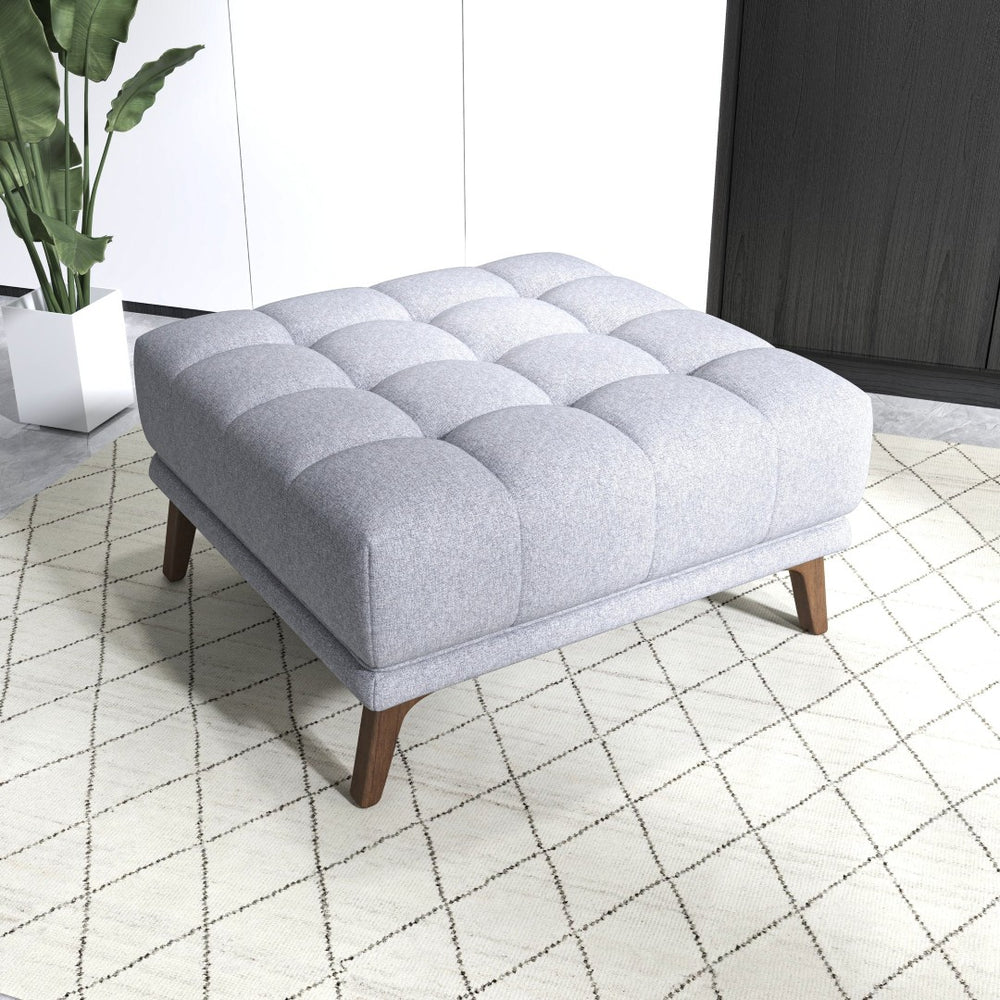 English Elm Addison Button Tufted Linen Square Ottoman with Tapered Wood Legs for Living Room B183P231209