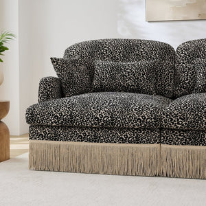 English Elm 131"comfy Chenille Leopard Print U-shaped Sectional with Tassel Trim and Modular Ottomans Khaki W5656S00027