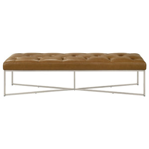 English Elm Harper Full-grain Leather Tufted Bench with Metal Base for Bedroom or Entryway B183P255200