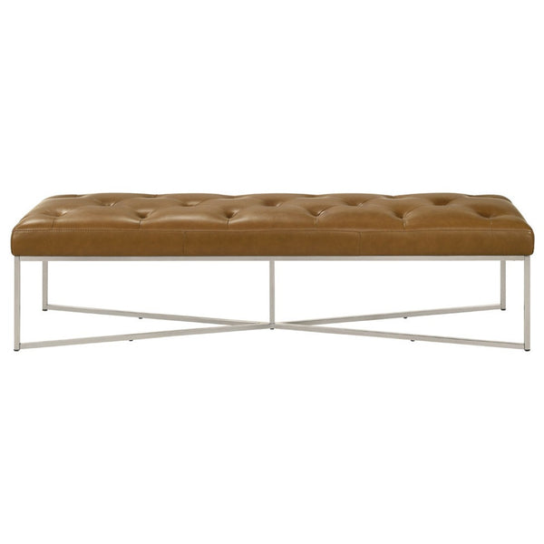 English Elm Harper Full-grain Leather Tufted Bench with Metal Base for Bedroom or Entryway B183P255200