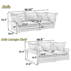 English Elm 90.55" Convertible Velvet Cloud Sofa Deep Seat Modular Chaise Lounge for Living Room W1885P234641