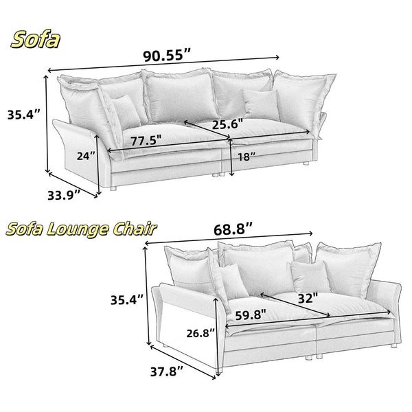 English Elm 90.55" Convertible Velvet Cloud Sofa Deep Seat Modular Chaise Lounge for Living Room W1885P234641