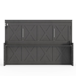 English Elm Full Murphy Bed with Fold Down Desk Led Lighting and Usb Port for Studio Spaces Dark Gray W1580S00455